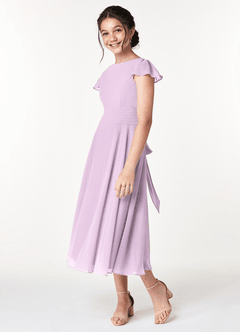 Azazie Payton Junior Linia A Ukłon Szyfon Długość herbaty Młodsza druhna Sukienka image5