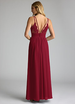 Azazie Maren Allure Robes de demoiselle d'honneur Robe Trapèze en Mousseline de soie Col V dentelle Bourgogne image5