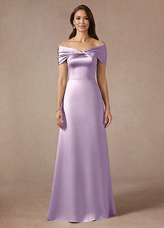Azazie Amelia Moeder van de bruid jurken A-Lijn Jurk van Stretch Satijn Off the Shoulder Frosted Lila image3