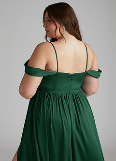Azazie Morana Jurken voor bruidsmeisjes Converteerbaar Jurk van Stretch Satijn met A-Lijn Off the Shoulder Donkergroen image16