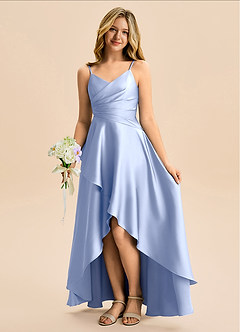 Azazie Eirlys Junior Ice A-Line Pleated Stretch Satin Dress image1
