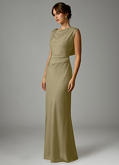 Azazie Kieryn Robes de demoiselle d'honneur Robe Sirène en Satin extensible Plissée Vert Mousse image3