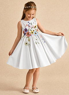 Azazie Prima Flower Girl Dresses White A-Line Bow Matte Satin Dress image3