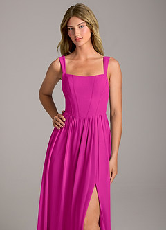 Azazie Rosaline Bridesmaid Dresses Fuchsia A-Line Side Slit Chiffon Dress image2