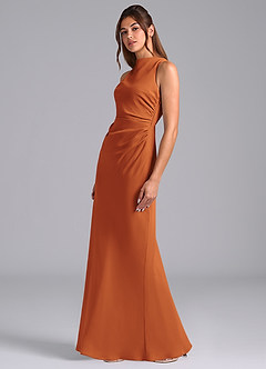 Azazie Evadne Bridesmaid Dresses Cinnamon A-Line Pleated Chiffon Dress image1