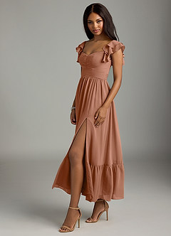 Azazie Anaya Bridesmaid Dresses Bronzer A-Line Pleated Chiffon Dress image4