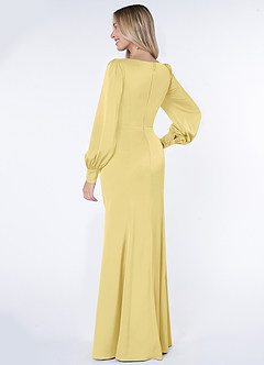 Azazie Raye Bridesmaid Dresses Lemon Sorbet Mermaid Long Sleeve Stretch Satin Dress image4