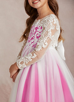 Azazie Elodie Flower Girl Dresses Ivory Fuchsia Ball-Gown Lace Dress image7