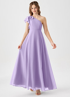 Azazie Arabella Junior A라인 셔링 쉬폰 플로어 길이 주니어 신부 들러리 드레스 image1