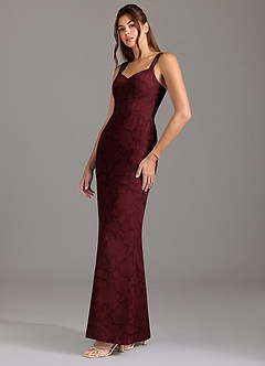 Azazie Denice Bridesmaid Dresses Cabernet A-Line Pleated Floral Burnout Dress image3