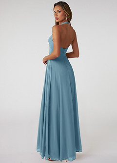 Azazie Tessie Bridesmaid Dresses Moody Blue A-Line V-Neck Pleated Chiffon Dress image2