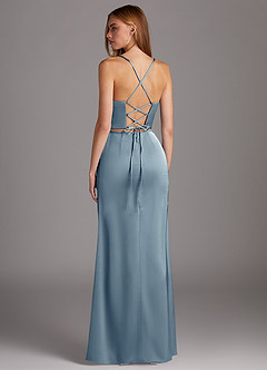 Azazie Brookelle Bridesmaid Dresses Dusty Blue Sheath Sweetheart Corset Stretch Satin Dress image3