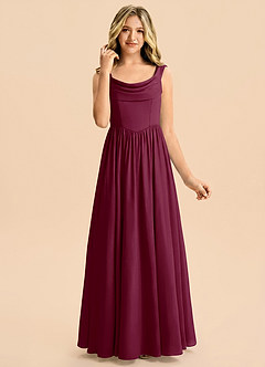 Azazie Novi Junior Mulberry A-Line Pleated Stretch Satin Dress image1