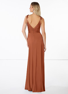 Azazie Noemi Final Sale Cedar Rose A-Line Pleated Stretch Satin Dress image2