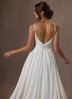 Azazie Caymus Wedding Dresses Diamond White A-Line Scoop Pleated Crepe Back Satin Dress image7