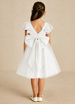 Azazie Kaeya Flower Girl Dresses Ivory A-Line Bow Tulle Dress image1