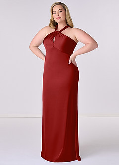Barbie ♥ Azazie Bridesmaid Dresses Pomegranate Sheath Stretch Satin Dress image9