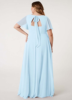 Azazie Kimber Bridesmaid Dresses Sky Blue A-Line Flounce Sleeve Chiffon Dress image10