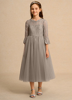 Azazie Lamb Girl vestidos de niña de las flores Vestido de Gris Pardo de Encaje de Princesa image4