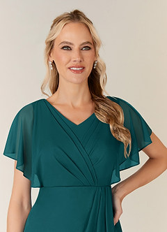 Azazie Waverly Mother of the Bride Dresses Peacock Sheath Pleated Mesh Dress image6
