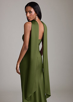 Azazie Saylor Vestidos de damas de honor Vestido de Oliva de Satén Elástico de Corte Sirena con Sin tirantes image7