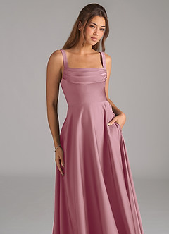 Azazie Shaude Bridesmaid Dresses Vintage Mauve A-Line Pleated Stretch Satin Dress image2