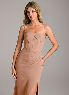 Azazie Chantel Bridesmaid Dresses Champagne Rose Sheath Strapless Chiffon Convertible Dress image2