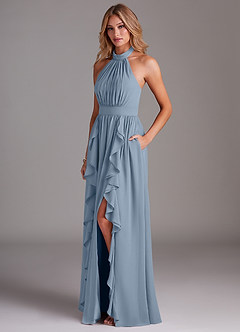 Azazie Avary Bridesmaid Dresses Dusty Blue A-Line Pleated Chiffon Dress image2