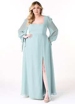 Azazie Leonia Bridesmaid Dresses Mist A-Line Long Sleeve Chiffon Dress image11