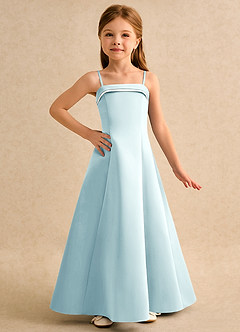 Azazie Izel Girls Formal vestidos de niña de las flores Vestido Marfil Vidrio Marino de Satin Mate de Corte en A con Plisado image5