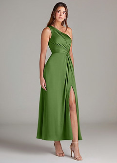 Azazie Brooke Suknie dla druhen Linia A Jedno ramię Satyna elastyczna Długość kostki Sukienka image4