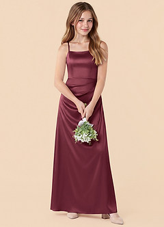 Azazie Renna Junior Vestido de Merlot de Satén Elástico de Corte en A con Plisado image4