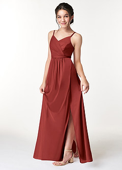 Azazie Luxy Junior Rust Pleated Mesh Dress image4