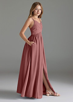 Azazie Alia Junior Desert Rose A-Line Pleated Chiffon Dress image3