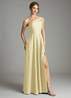 Azazie Melanie Suknie dla druhen Linia A Zza ramienia Satyna elastyczna Do ziemi Sukienka image5