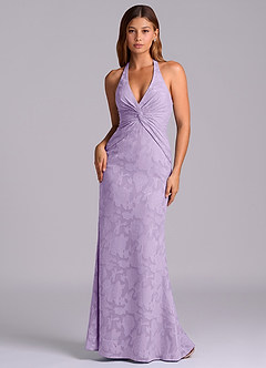 Azazie Valerie 신부 들러리 드레스 인어 주름진 플로럴 번아웃 바닥 길이 드레스 image1