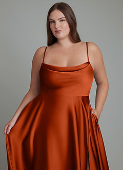Azazie Elle Bridesmaid Dresses Paprika A-Line Pleated Stretch Satin Dress image10