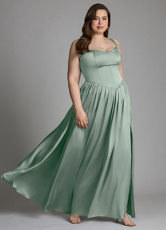 Azazie Francis At-home Try On Dresses Agave A-Line Corset Stretch Satin Dress image13