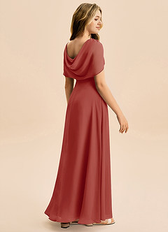 Azazie Emma Junior Vestido de Terracota de Gasa de Corte en A con Plisado image6