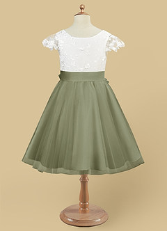 Azazie Vetty vestidos de niña de las flores Vestido de Marfil Pistacho de Tul de Corte En A con Encaje image9