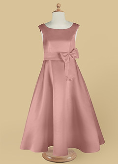 Azazie Lindy Blumenmädchenkleider A-Linie Plissee Matte Satin Kleid Roségold image13