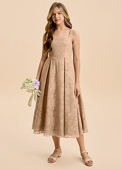 Azazie Amalie Junior Robe Trapèze en Blumen-Burnout Rayé Champagne image3