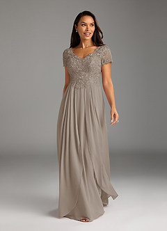 Azazie Dunja Abiti per la Madre della Sposa Abito A-Line in Chiffon con Scollo a V in Pizzo Taupe image5