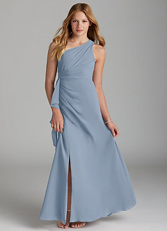 Azazie Maive Junior Dusty Blue A-Line Pleated Chiffon Dress image1