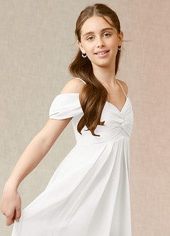 Azazie Kaitlynn Junior White A-Line Off the Shoulder Chiffon Dress image6