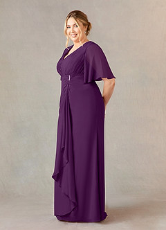 Azazie Carson Mother of the Bride Dresses Grape A-Line V-Neck Lace Chiffon Dress image8
