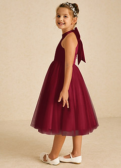 Azazie Dora Flower Girl Dresses Burgundy A-Line Bow Tulle Dress image4