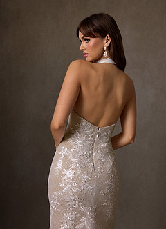 Azazie Kaiyana Abiti da Sposa Abito Tubino in Pizzo Collo Alto Diamante Bianco Nudo image8