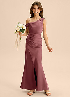 Azazie Madelyn Junior Amethyst Sheath Off the Shoulder Stretch Satin Dress image1