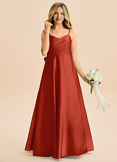 Azazie Rumi Junior Vestido de Óxido de Satén Elástico de Corte en A con Plisado image4